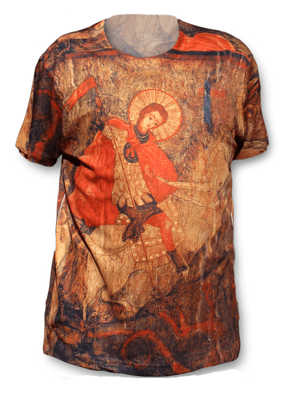 A t-shirt with an image of jesus on it.