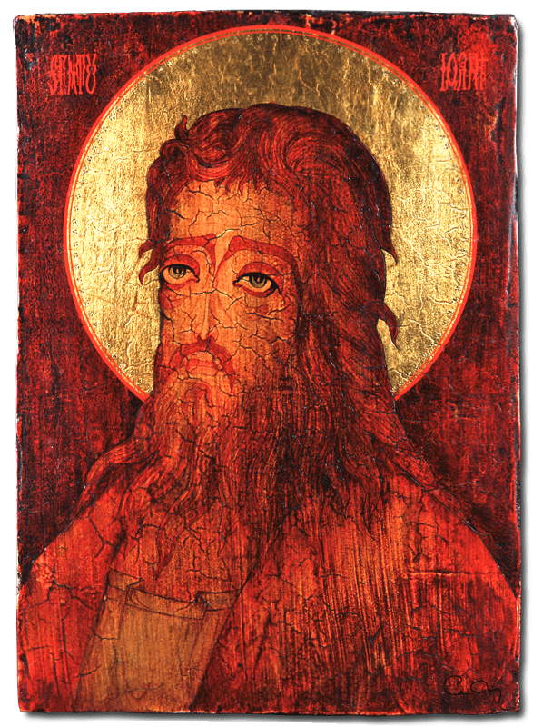 A painting of jesus christ with red hair and beard.