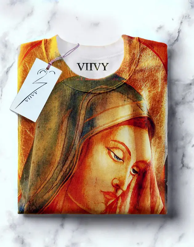 A t-shirt with an image of a woman 's face.