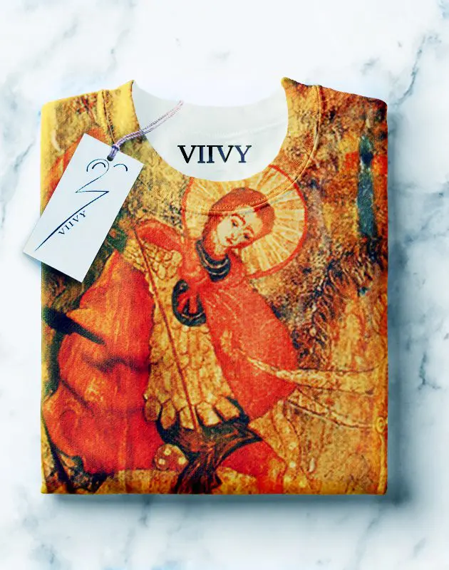 A painting of jesus christ on the back of a shirt.